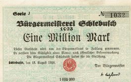 Schlebusch 1 Mil.Mark SerieJ Stempel rot 15.08.1923 VZ+-VZ++