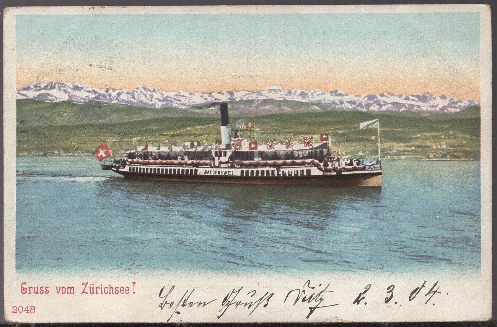 Cartoline postali: Zürichsee  Schiff  WAEDENSWEIL  1904 – Usato da Aarau venduto da kufi44