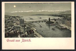 Litho Zürich, Blick auf den See bei Mon