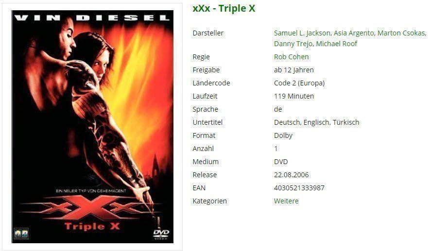 Tutti i DVDs: xXx - Triple X - DVD – Usato da Buchrain venduto da Sssschaller
