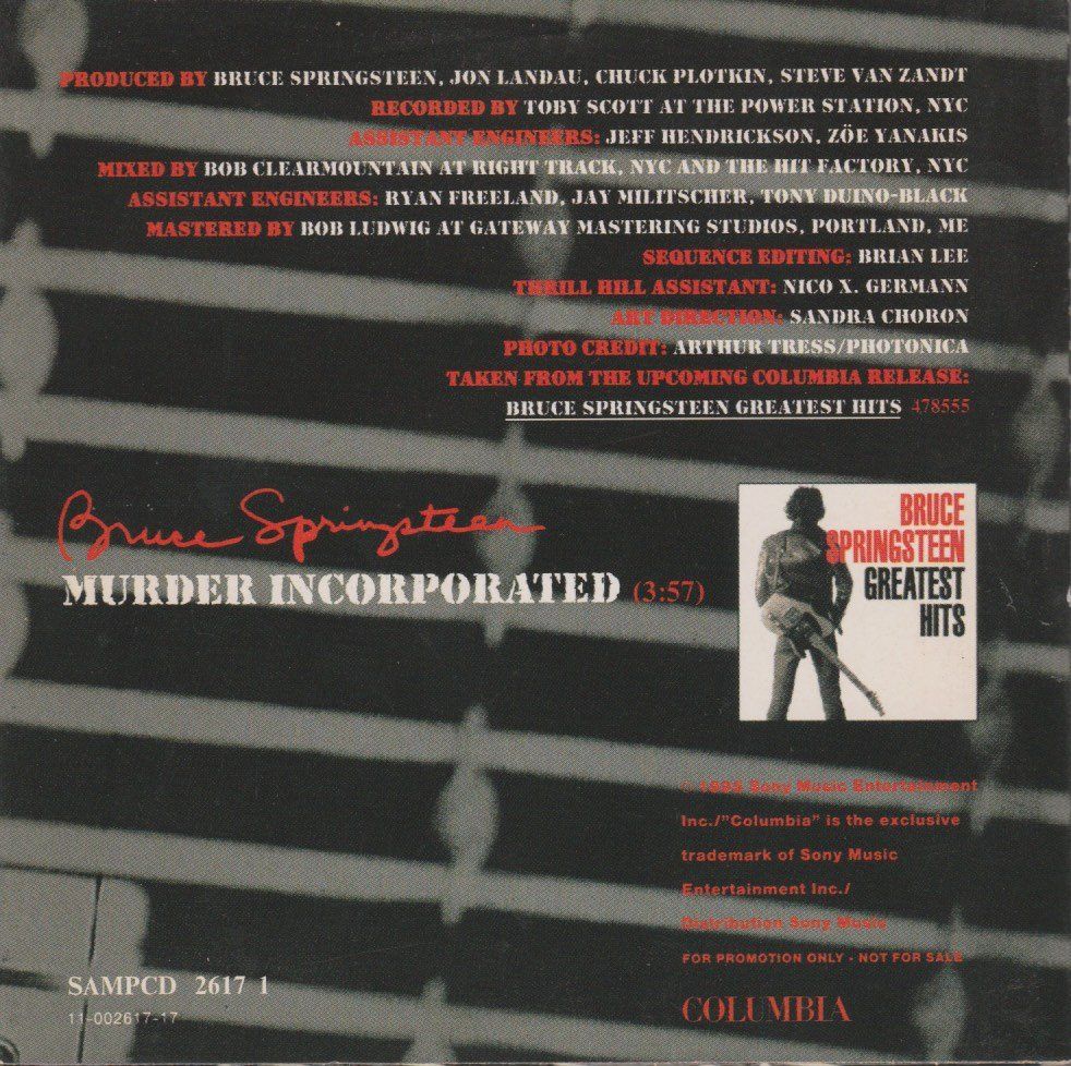 CD: BRUCE SPRINGSTEEN promo cd's MURDER INCORPORATED Cardboard – Usato da Vezia venduto da Aquarius_Age 1