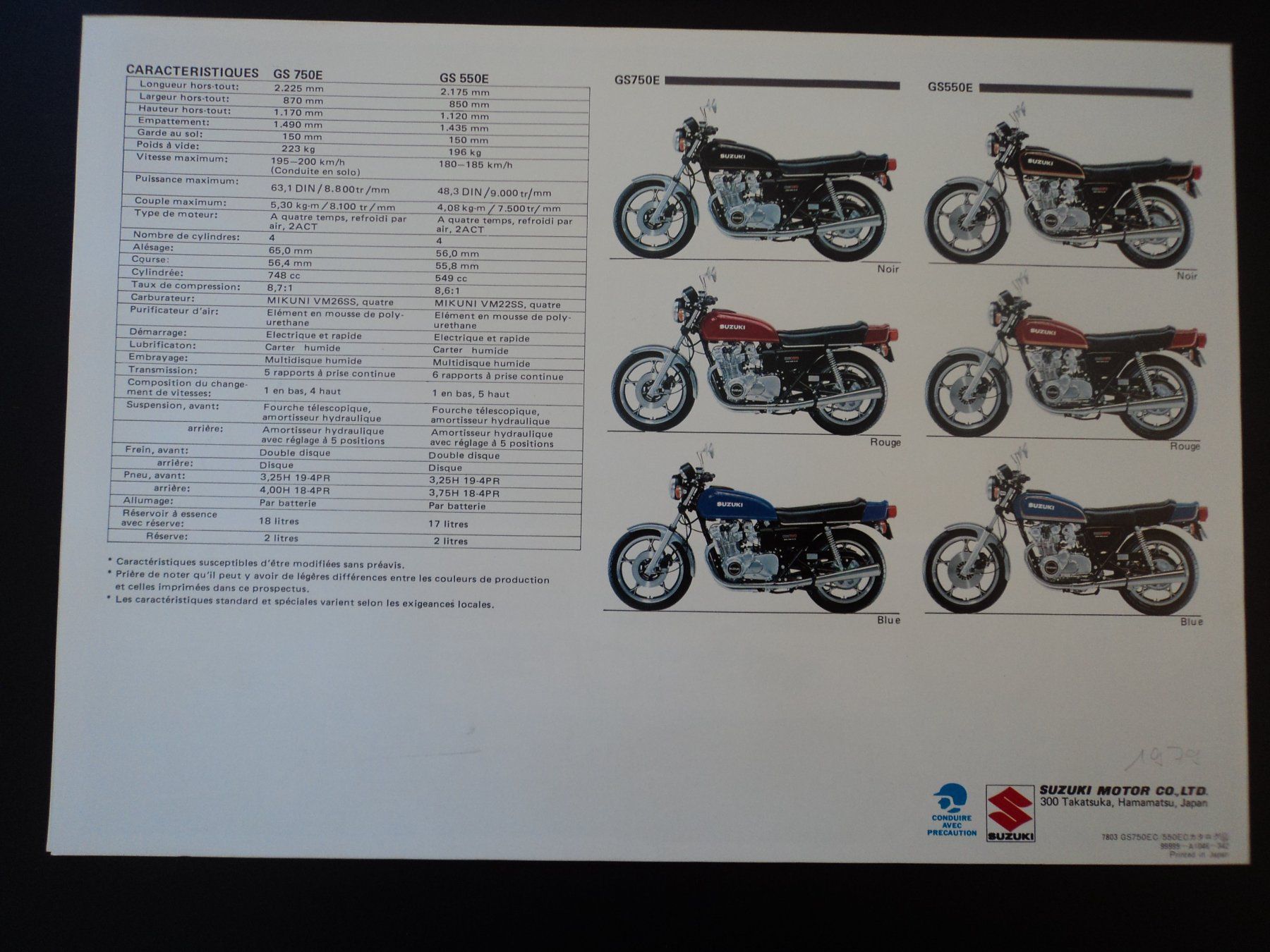 Documenti: Prospekt Suzuki GS750E 550E 1979 – Usato da Schwarzenburg venduto da modelCARama 4