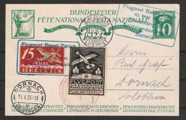 1924 : Flugpost Basel-Zürich auf BF Karte mit Vignette