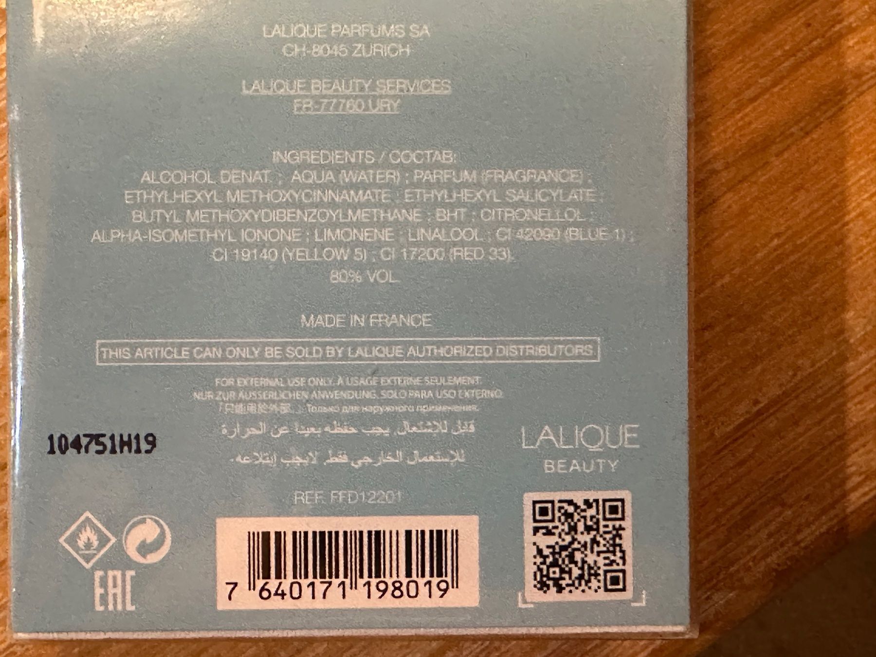 Lalique Profumi & Eau de Toilette: Original Lalique Blue Rise, 100ml neu – Nuovo e nell'imballaggio originale da Aarburg venduto da flacon05 2