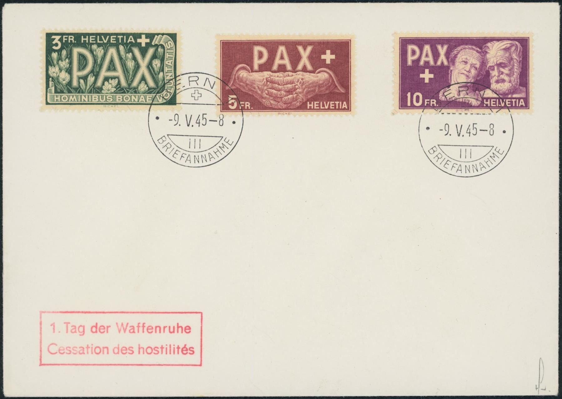 Tutti i francobolli: 1945 - Waffenstillstand - PAX - FDC – Usato da Schindellegi venduto da leecollect