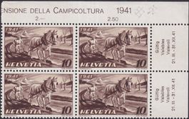 1941, Nr.252 im Viererblock (Bauer, Pferd, Pflug) ** postfri