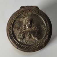 Antiker Pillendose Sakral Herz Jesu Metall Um 1900 3.3cm
