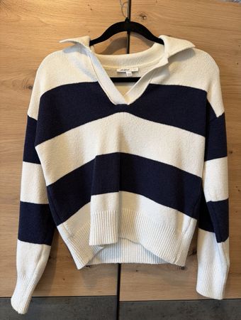 Pull Subdued rayé blanc marine col polo taille S
