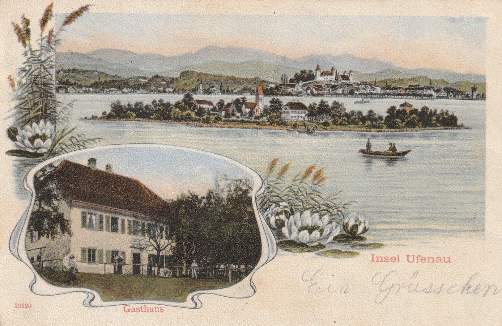 Ansichtskarten: Insel Ufenau mit Gasthaus – Gebraucht aus Rorschacherberg von fratovi2