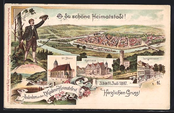 Cancelleria postale: Litho Hann. Münden, Mündener Heimatsfe – Usato da Berlin venduto da bartko-reher