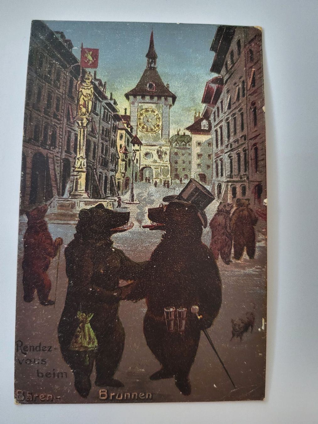 Cartoline postali: Ansichtskarte Bären Brunnen mit Stempel 15.VIII.08 Bern RN – Usato da nunningen venduto da mic_88k2