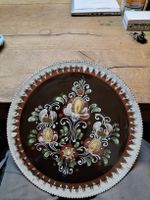 Zierteller Keramik braun Blumenmuster 35 cm Durchmesser ( S1