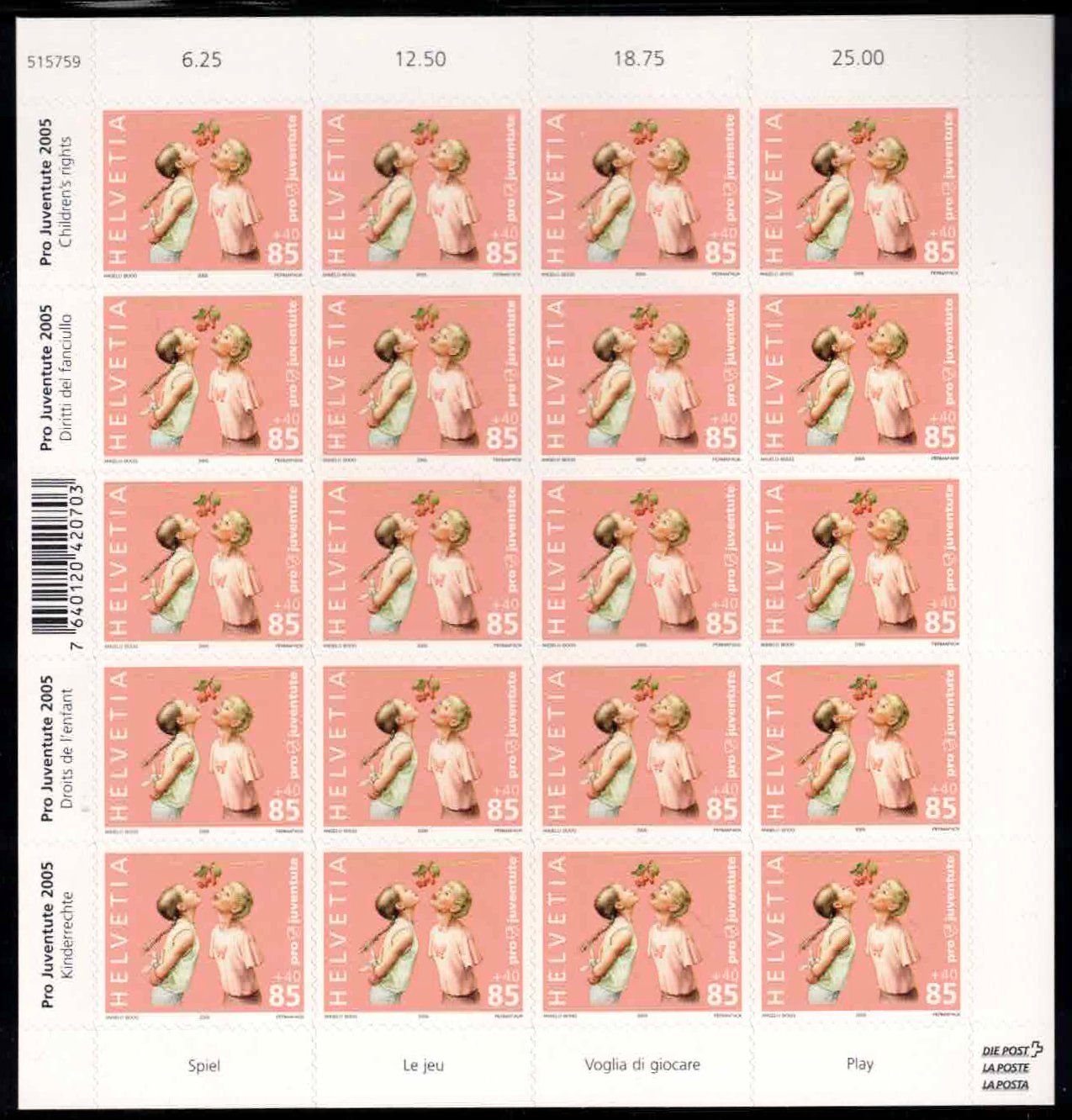 Tutti i francobolli: Pro Juventute 2005, Bogen Serie komplett, Kat.950.- – Nuovo (secondo la descrizione) da Nuglar venduto da Stamp88 2