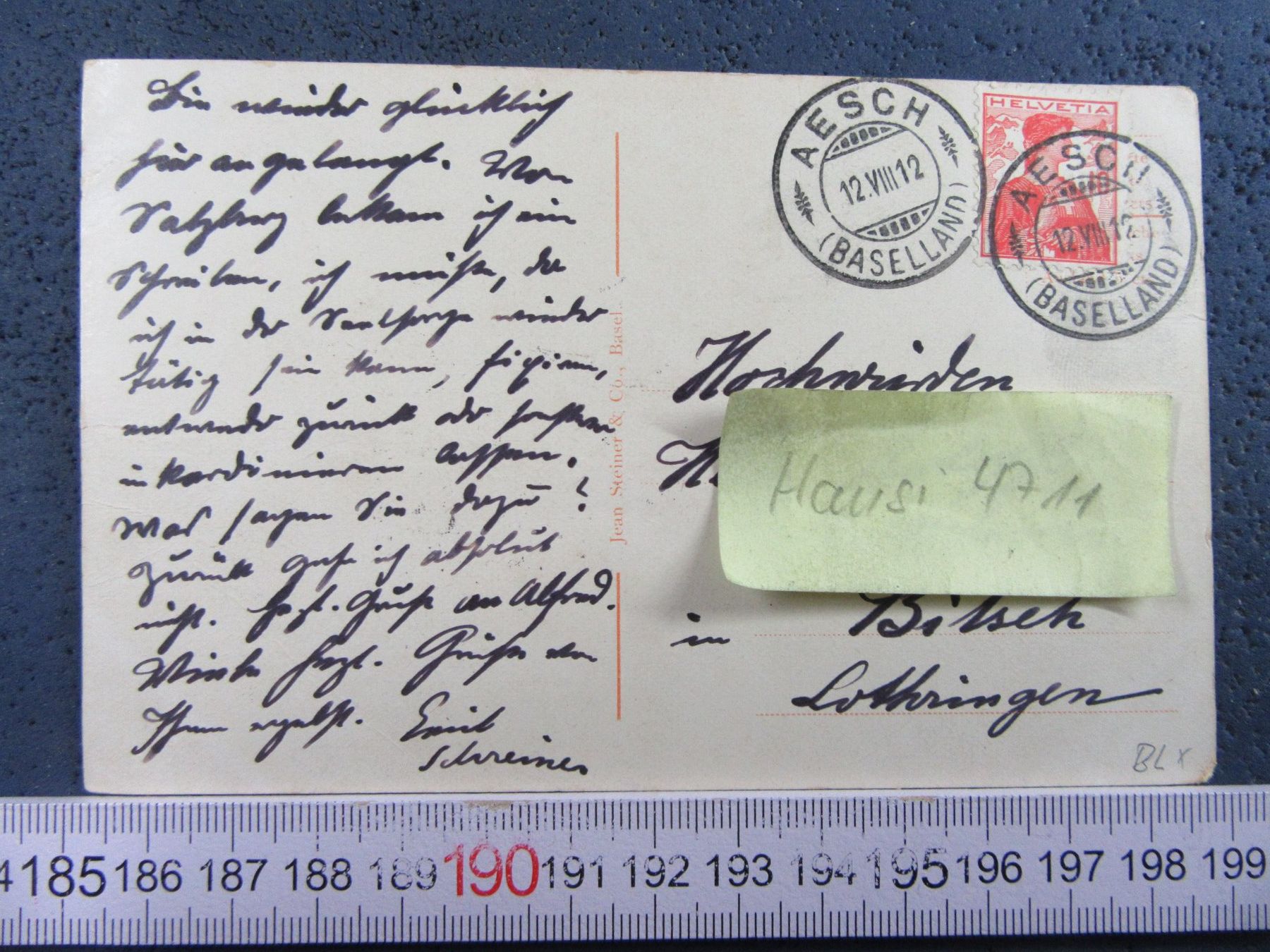 Cartoline postali: GRUSS AUS AESCH UND PFEFFINGEN BL-AK BUG 1912 – Usato da Ettingen venduto da Hausi4711 2