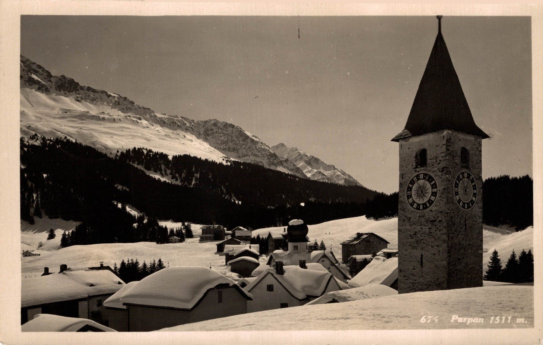 Ansichtskarten: Parpan 1511 m. Kirchturm – Gebraucht aus Bronschhofen von Astore