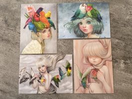 AK mit Kunst von Camilla d' Errico / Mädchen mit Vögel