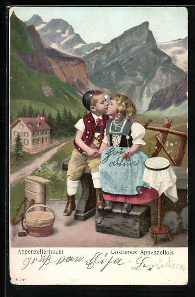 Ansichtskarten: Appenzell, Kinder in Appenzeller Trachte – Gebraucht aus Berlin von bartko-reher