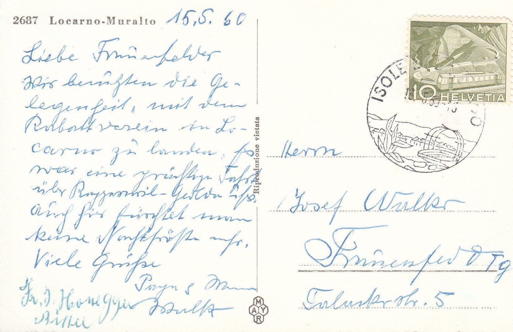 Cartoline postali: Muralto 1960 – Usato da Bürglen TG venduto da StampGraf 1