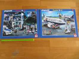 2 Puzzles playmobil Flugzeug und Polizei Kinderpuzzle