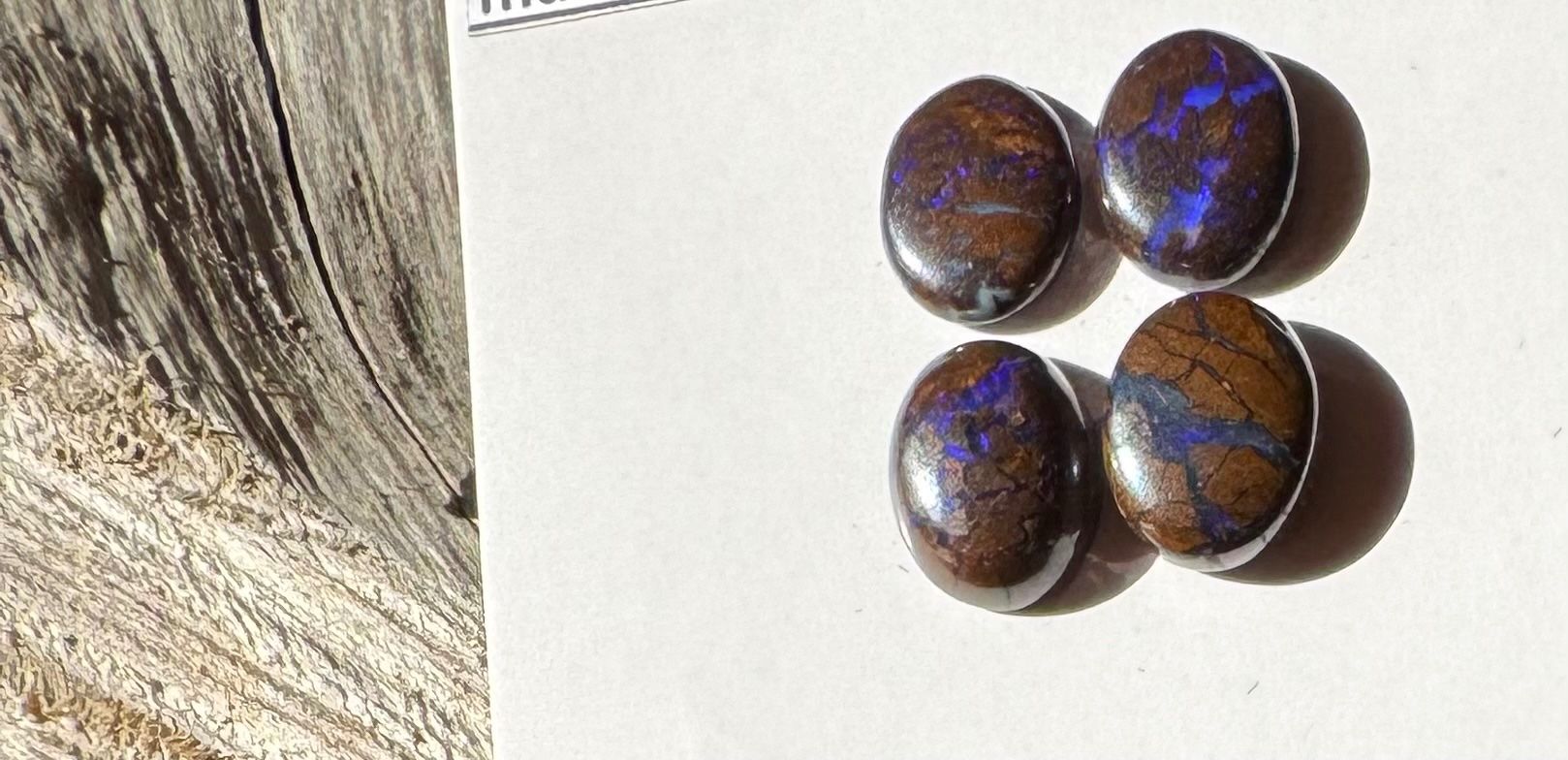 Fossili: Opale - 4 Stk Boulder Opal - Cabochons, BLAU!!!  TOP – Nuovo e nell'imballaggio originale da Leuggern venduto da gemshow 4