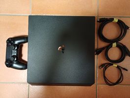Playstation 4 Pro schwarz mit Controller und allen Kabeln