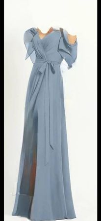 Abito lungo blu polvere in chiffon (taglia S)