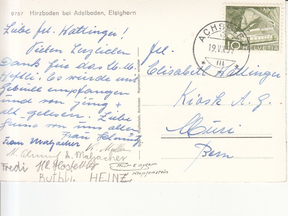 Cartoline postali: Adelboden Hirzboden 1957 – Usato da Bürglen TG venduto da StampGraf 1