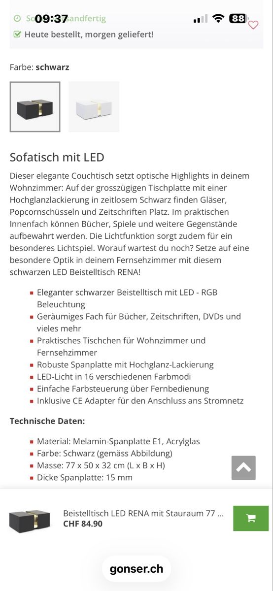 Tavoli: Beistelltisch/Sofatisch mit Beleuchtung LED – Usato da Altendorf venduto da Quietwater 1