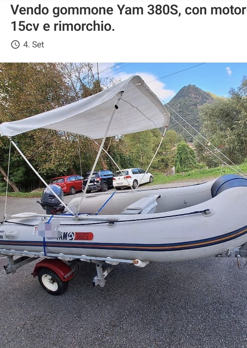 Yam Barche: GOMMONE YAM 380S con carrello  – Usato da Bellinzona venduto da Margoo