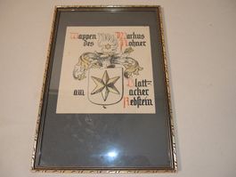 Familienwappen Markus Rohner am Blattacker Rebstein 1659