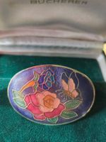 Vintage Brosche schönes Motiv Emaille im Cloisonne- Stil