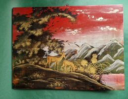 Vintage Bild; Rehe Berge Natur  Vietnam 1950 signiert