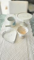 4x Shabby Chic Deko weiss, Herztablett, Giesskanne Etagere