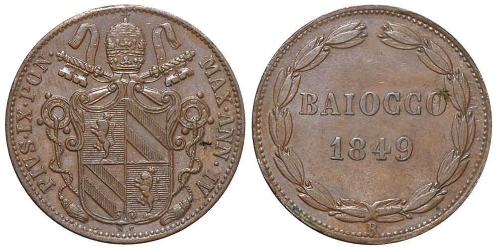 Alle Münzen: Italien, Rom, Baiocco 1849 – Gebraucht aus Chiasso von Novamarketing