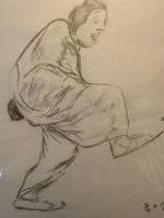 ONGARELLI FRANCA Dessin au crayon” Patineur” signé