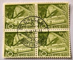  Viererblock Nr.299 Stempelt 1949 St.Gallen Landschaften 