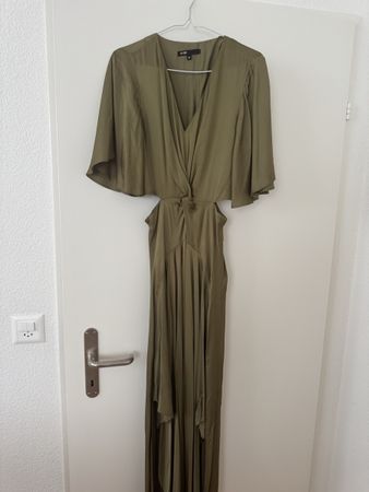 Maje Olive Green Viscose Maxi Dress Cut Out Size 36