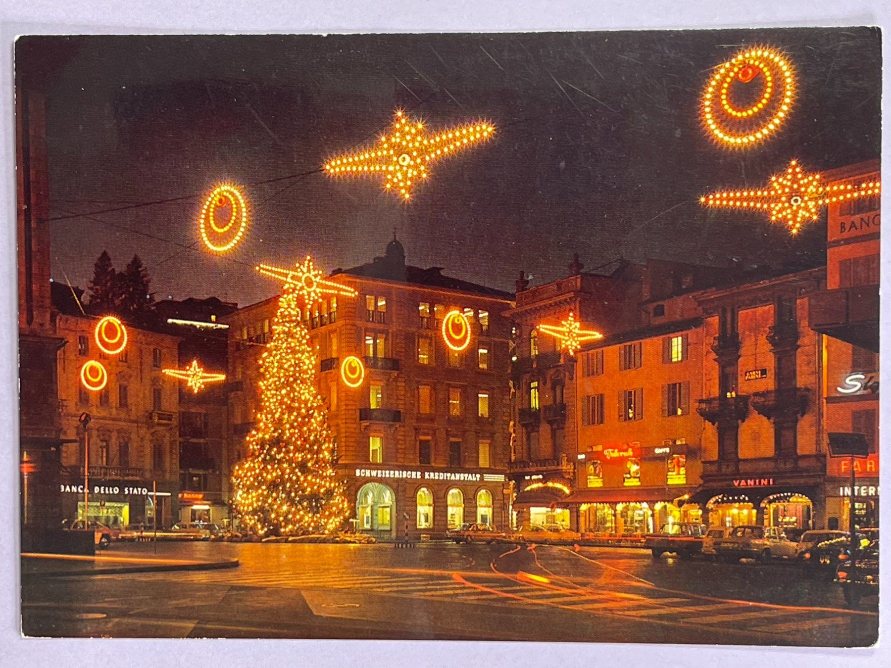 Cartoline postali: Lugano, Piazza Riforma - notturno – Usato da Steg VS venduto da danwer74