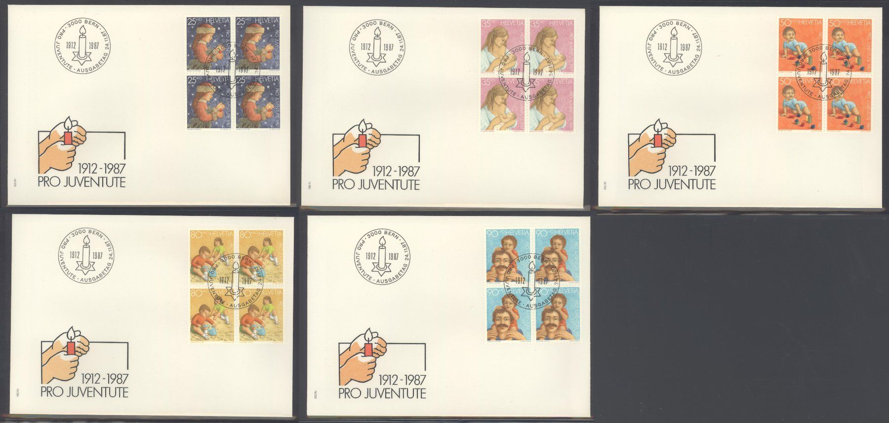 Tutti i francobolli: 1987, FDC, Pro Juventute, Viererblöcke – Usato da Willisau venduto da Vollstempel