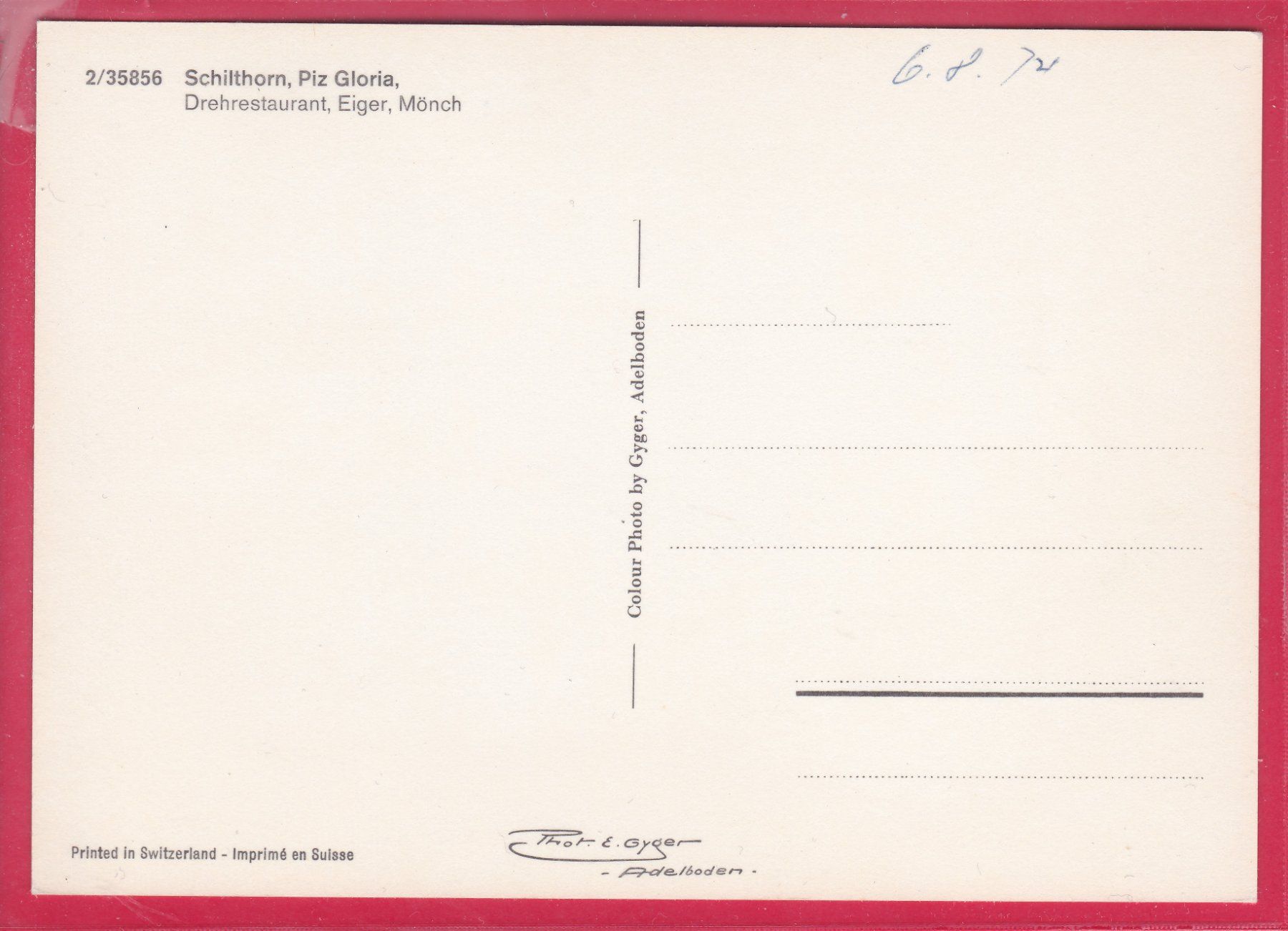 Cartoline postali: SCHILTHORN, PIZ GLORIA, DREHRESTAURANT, EIGER, MÖNCH – Usato da Oberrieden venduto da Gebirgsstelze 1