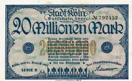 Köln 20 Mil.Mark Serie B 24.08.1923 VZ+-VZ++
