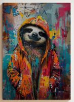 Pop Art Leinwandbild „Urban Sloth“ – Faultier / Graffiti