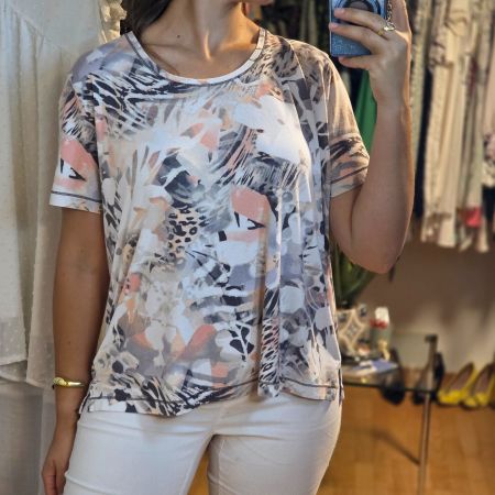 Gelco Bluse Damen Gr. 46/48 Oversize Muster Shirt Chic