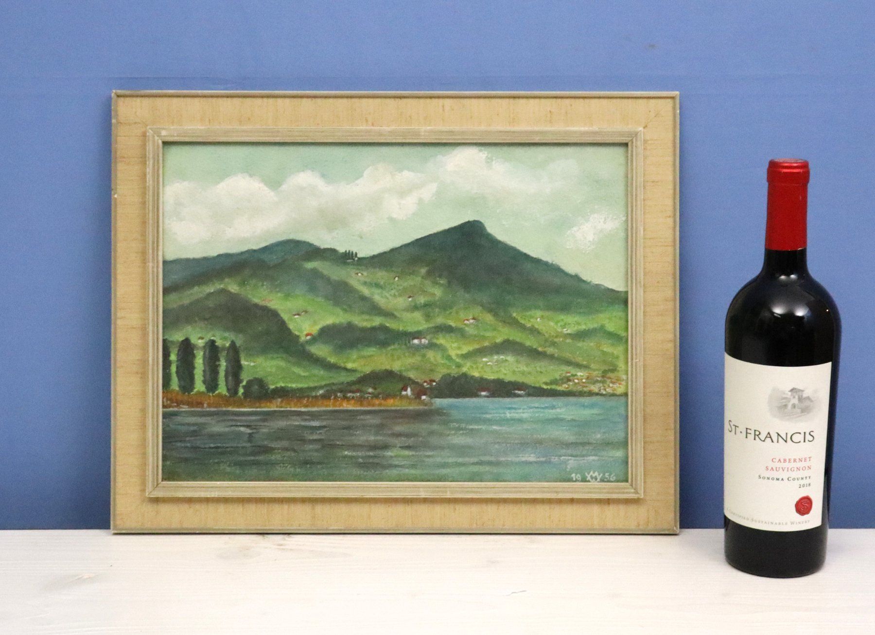 Dipinti: Monogramm MW, Mischtechnik, See-und Gebirgslandschaft 1956 – Usato da Zug venduto da Kunst-Fundgrube