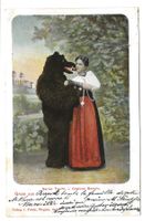 Bärenkarte - Bär küsst Berner Trachtenfrau - 1902