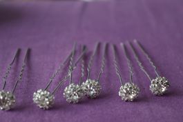 Hochzeit Haarschmuck Haarnadel Blume Strass Silber 6 St. Neu