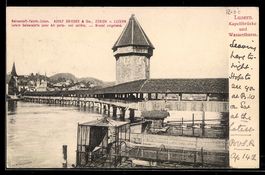 AK Luzern, Kapellbrücke und Wasserturm