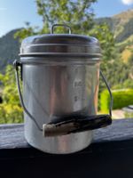 Ancien Pot à Lait 3Litres, aluminium et bois