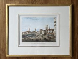 Farblithographie - Zürich beim Hechtplatz 1840
