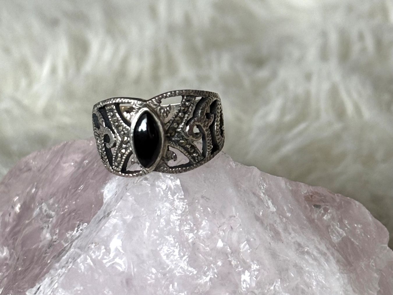 Anelli: Vintage Silberring 925 mit schwarzem Stein – Usato da Istighofen venduto da Ringparadies